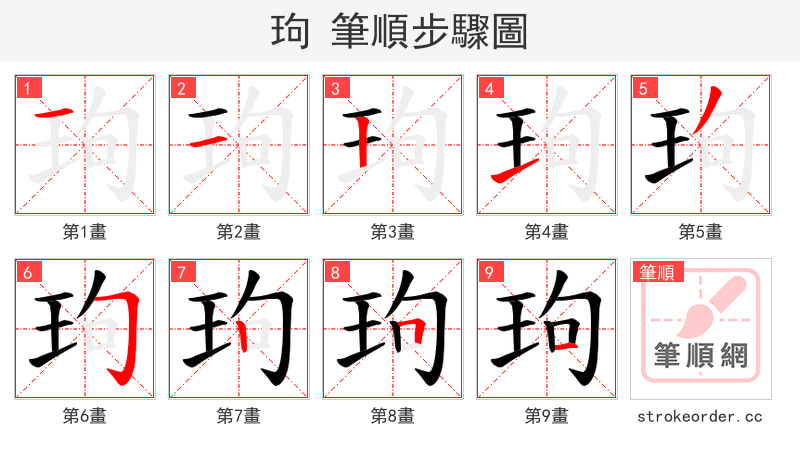 玽 的笔顺分步演示