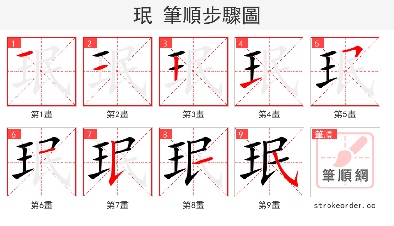 珉 的笔顺分步演示