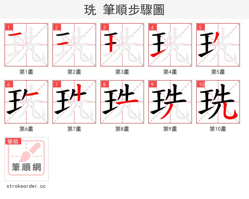 珗 的笔顺分步演示
