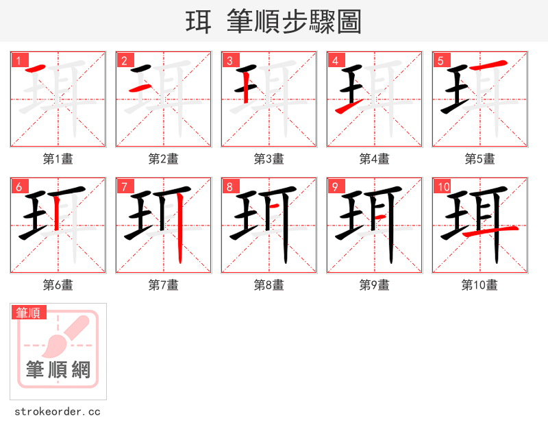 珥 的笔顺分步演示