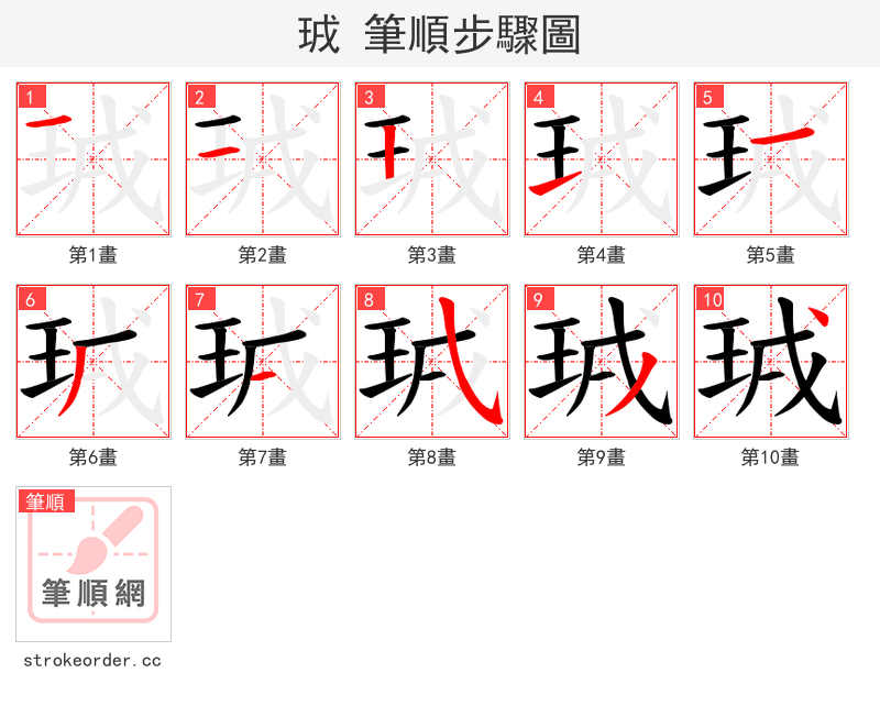 珬 的笔顺分步演示