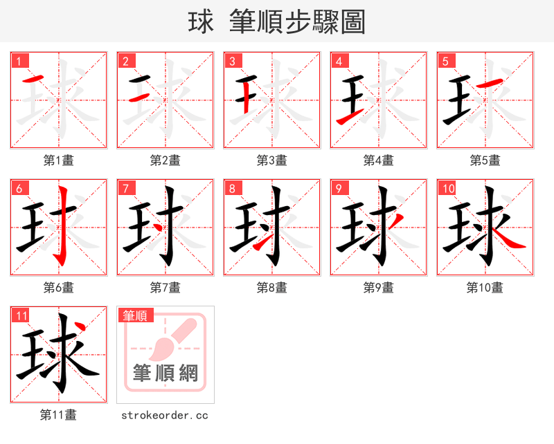 球 的笔顺分步演示