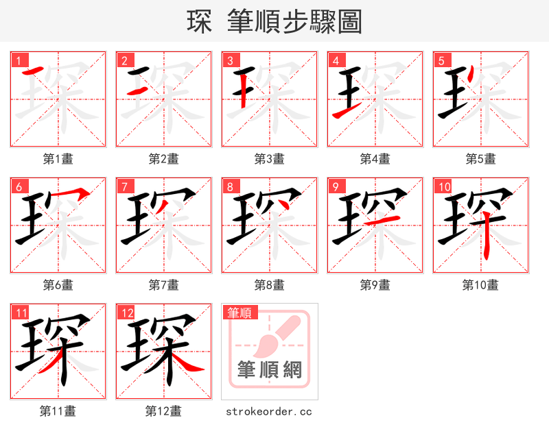 琛 的笔顺分步演示