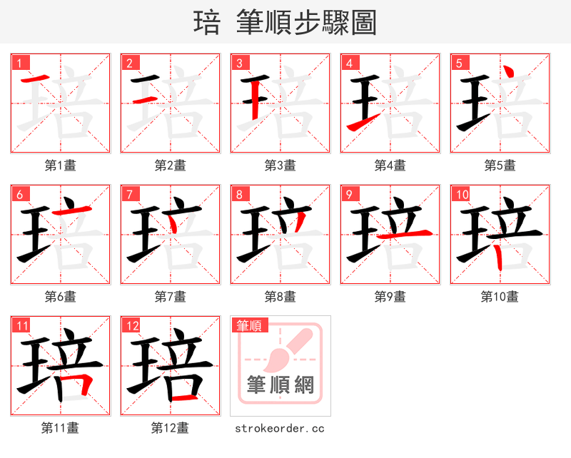 琣 的笔顺分步演示