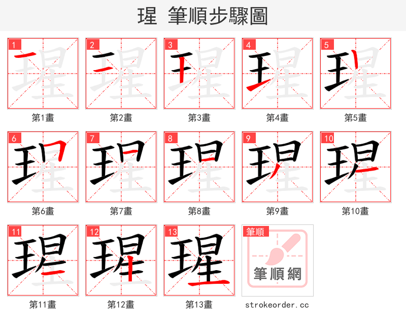 瑆 的笔顺分步演示