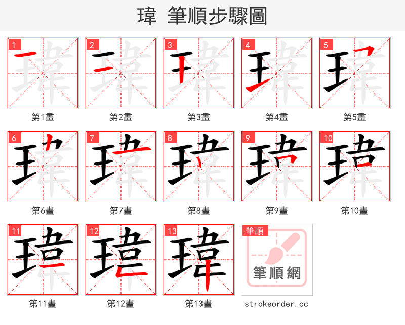 瑋 的笔顺分步演示
