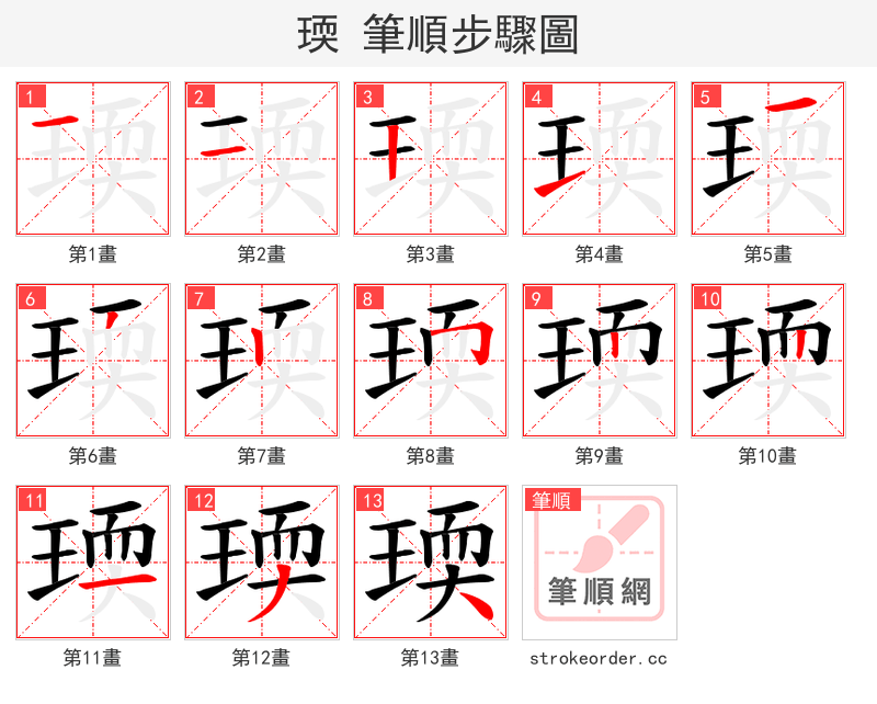 瑌 的笔顺分步演示