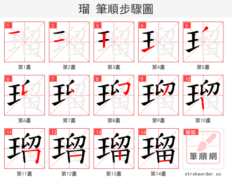 瑠 的笔顺分步演示