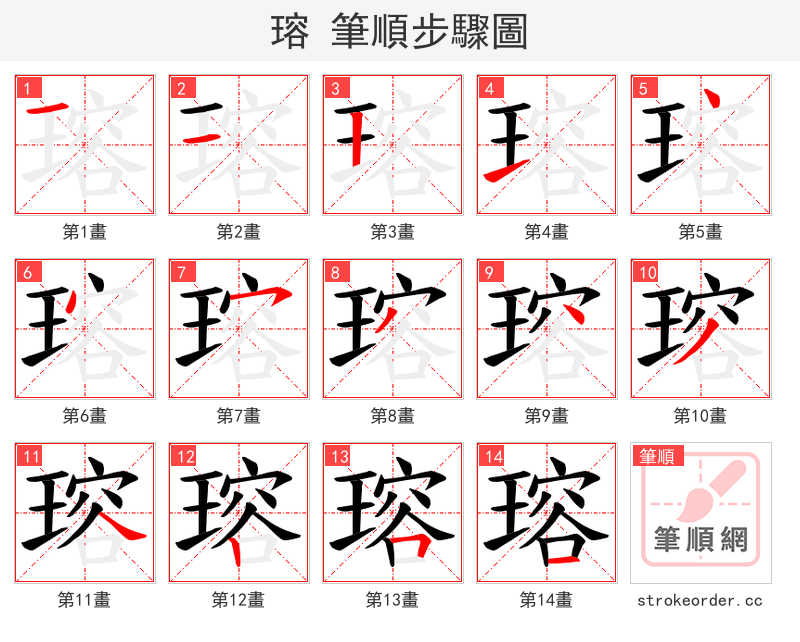 瑢 的笔顺分步演示