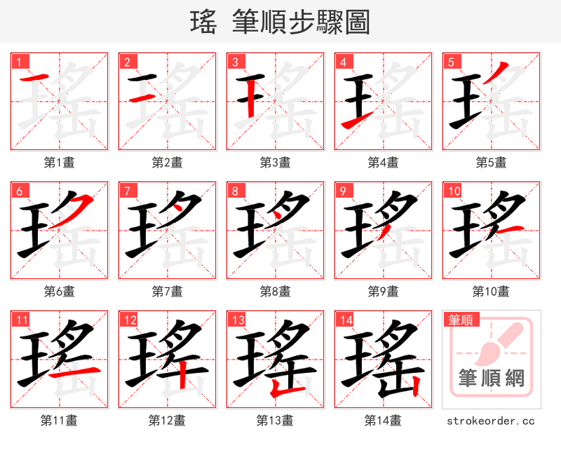瑤 的笔顺分步演示
