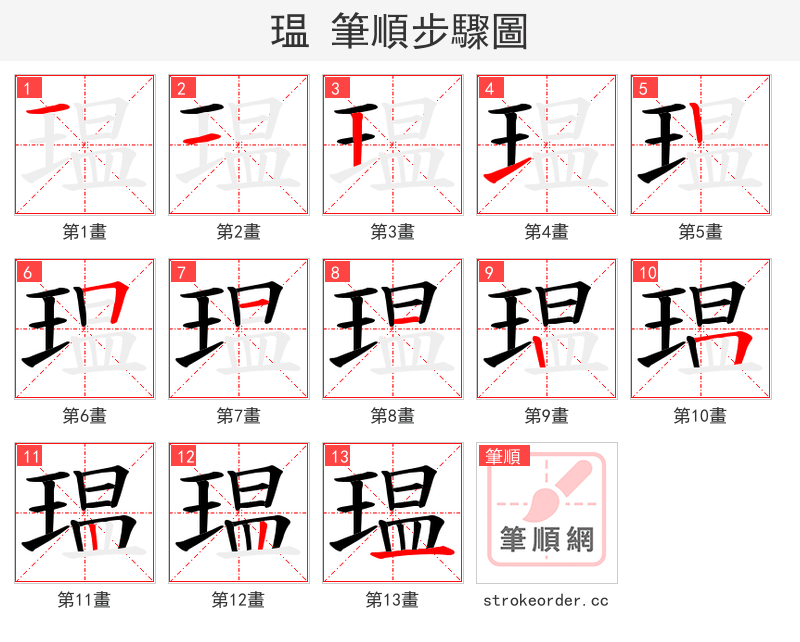 瑥 的笔顺分步演示