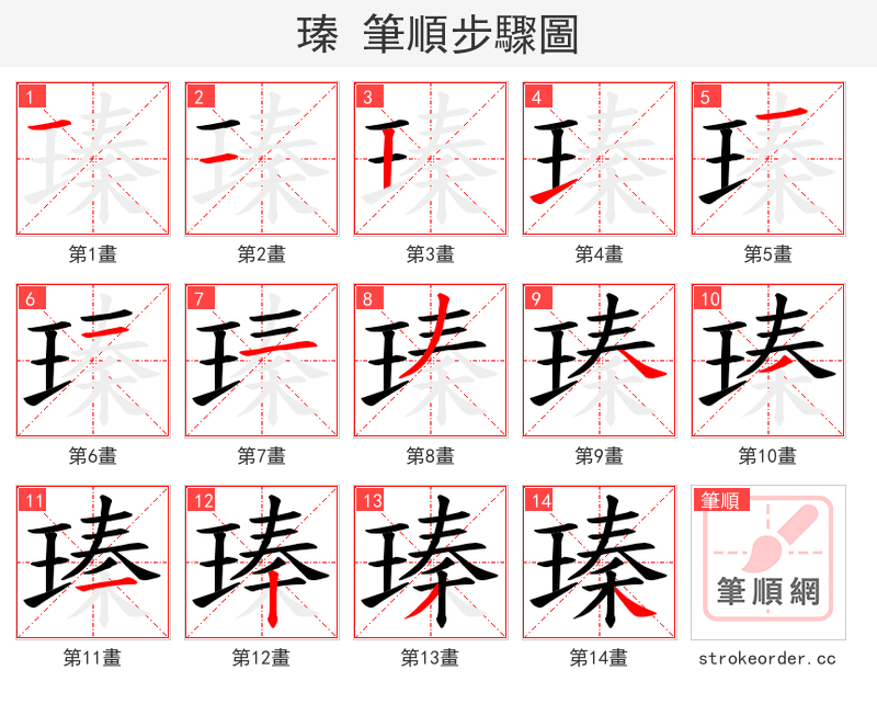 瑧 的笔顺分步演示