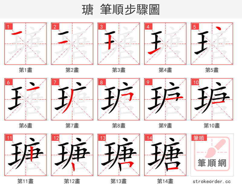瑭 的笔顺分步演示