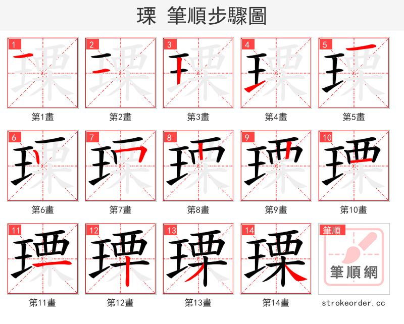 瑮 的笔顺分步演示