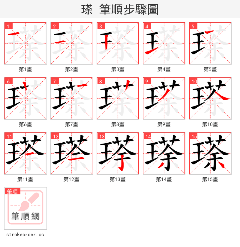 瑹 的笔顺分步演示