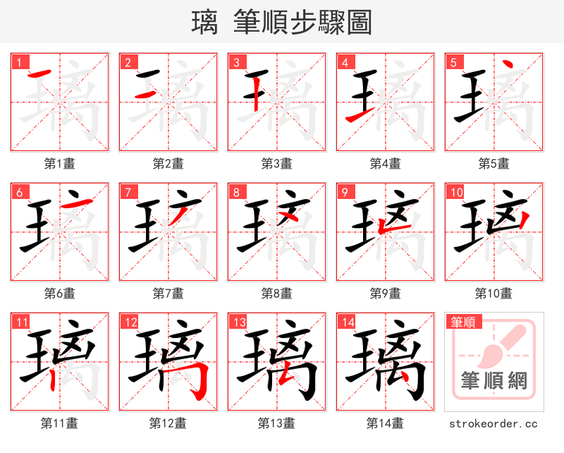 璃 的笔顺分步演示