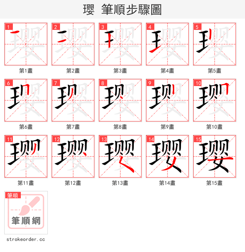 璎 的笔顺分步演示