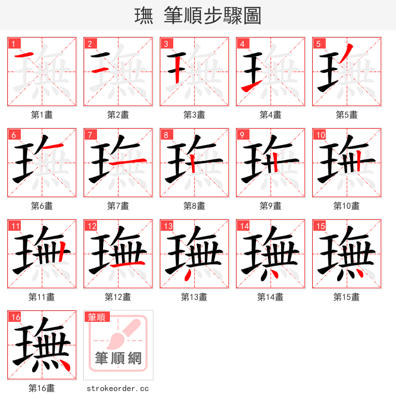 璑 的笔顺分步演示