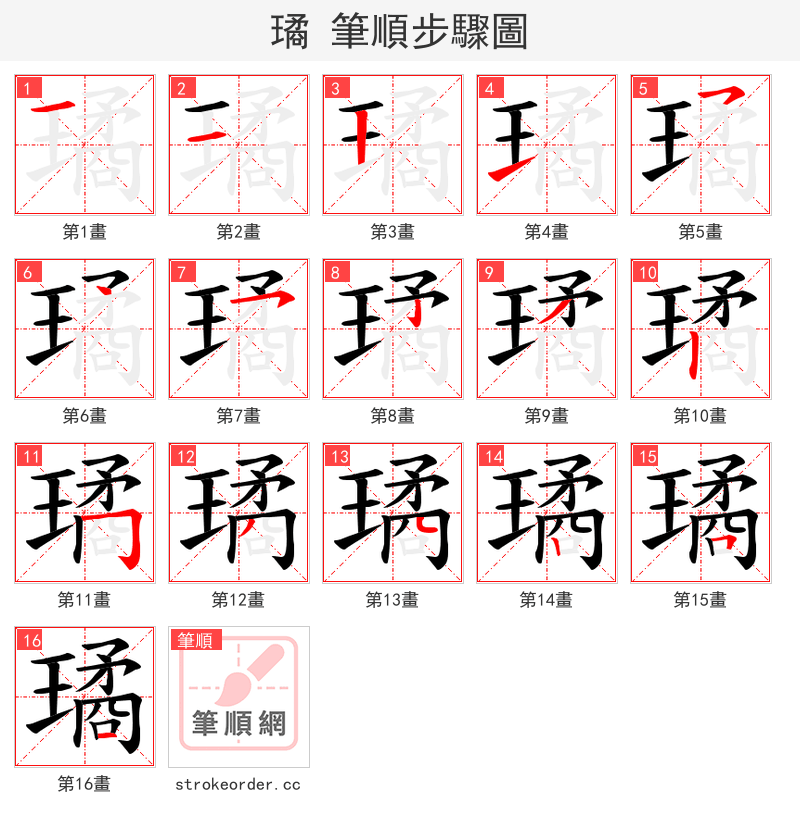 璚 的笔顺分步演示