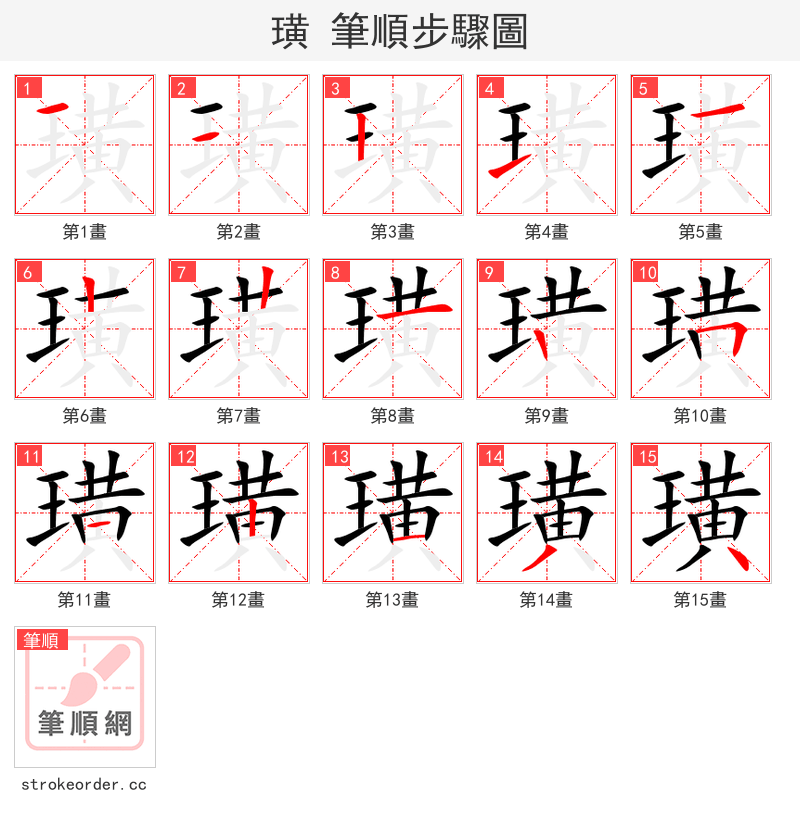 璜 的笔顺分步演示
