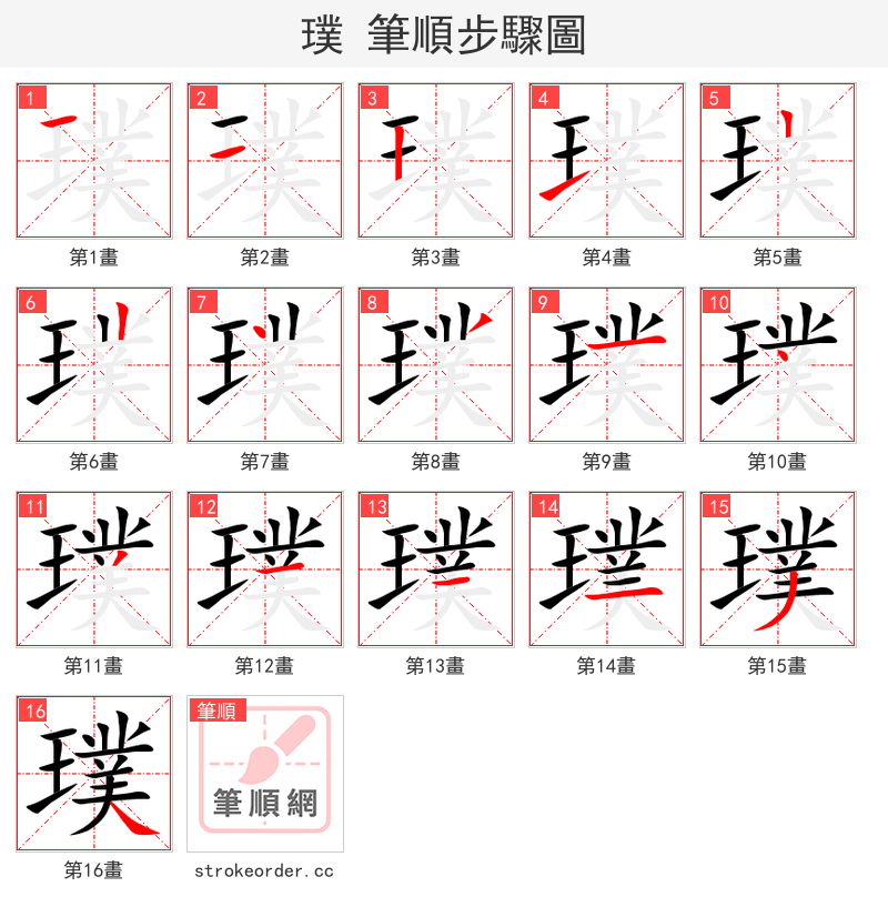 璞 的笔顺分步演示