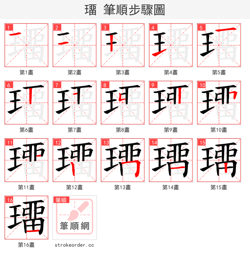 璢 的笔顺分步演示