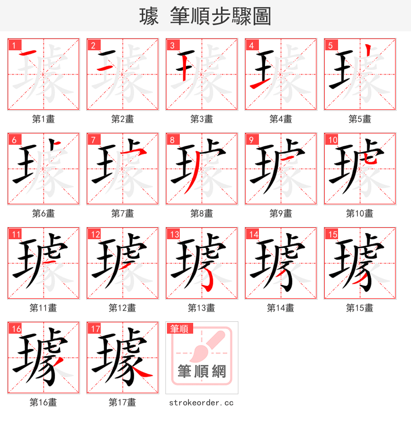 璩 的笔顺分步演示