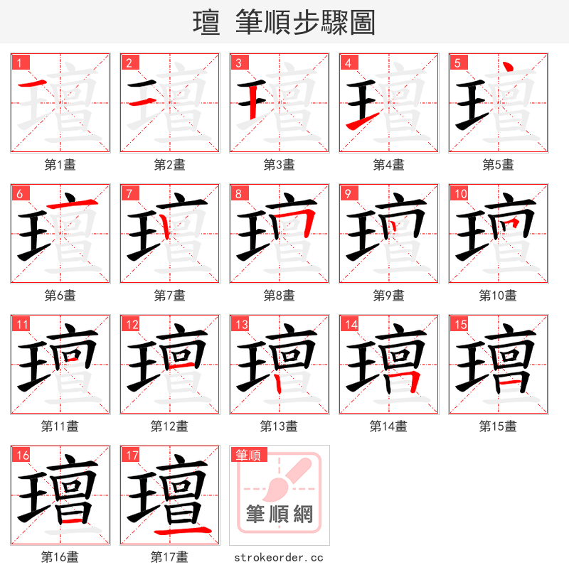 璮 的笔顺分步演示
