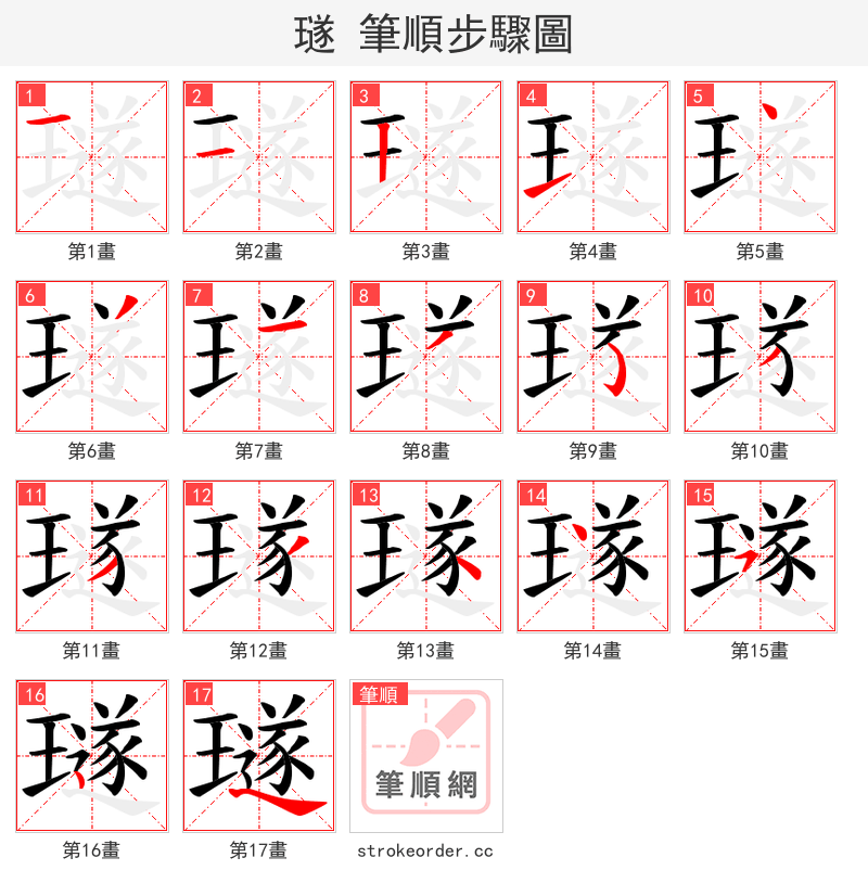 璲 的笔顺分步演示