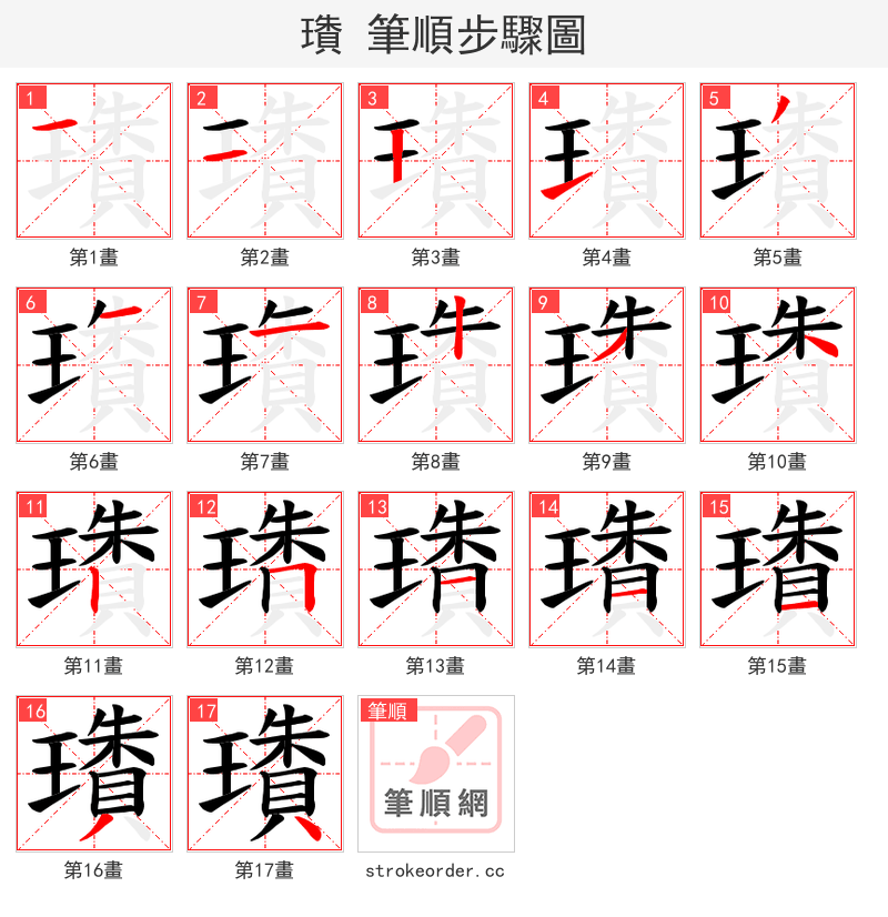 璳 的笔顺分步演示