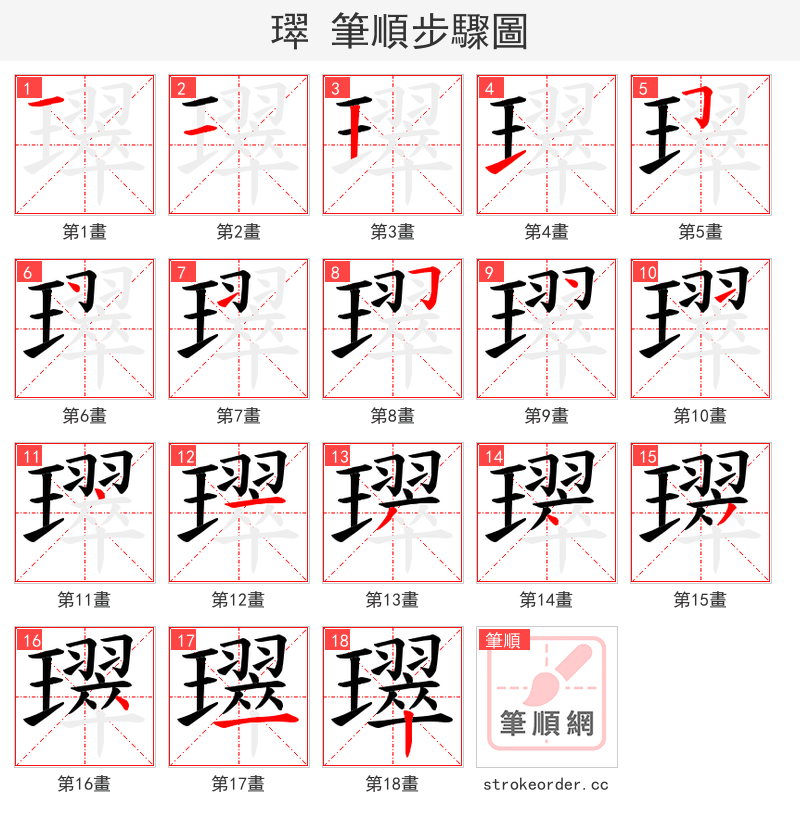 璻 的笔顺分步演示