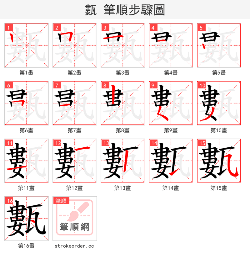 甊 的笔顺分步演示