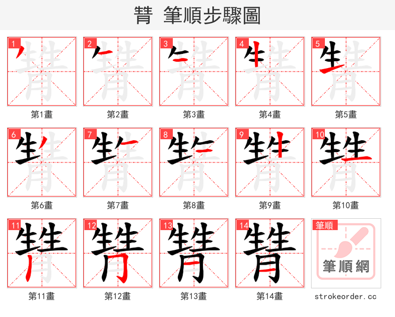 甧 的笔顺分步演示
