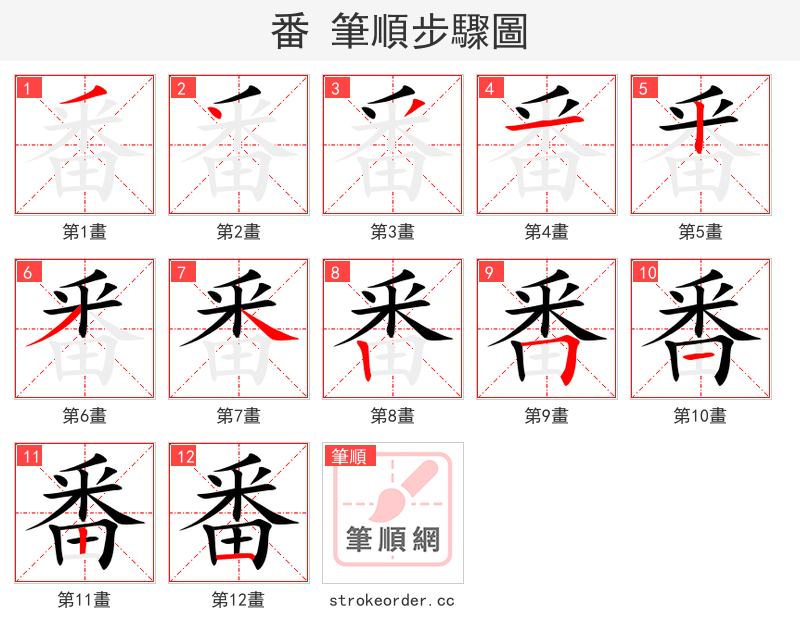 番 的笔顺分步演示