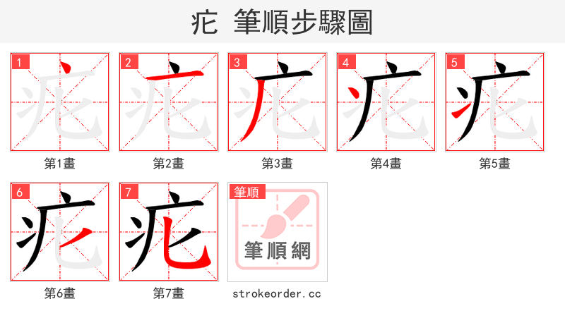 疕 的笔顺分步演示