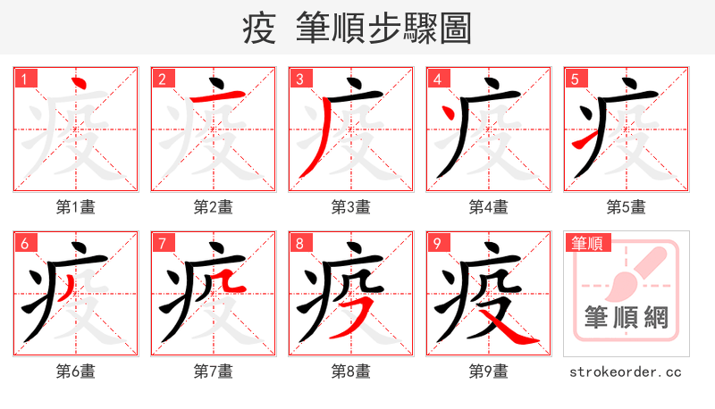疫 的笔顺分步演示