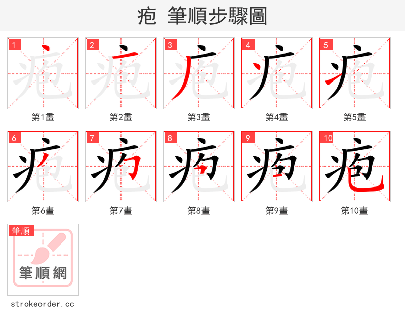 疱 的笔顺分步演示