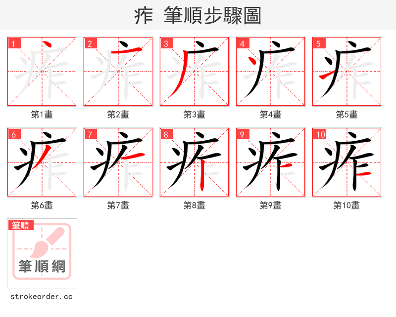 痄 的笔顺分步演示