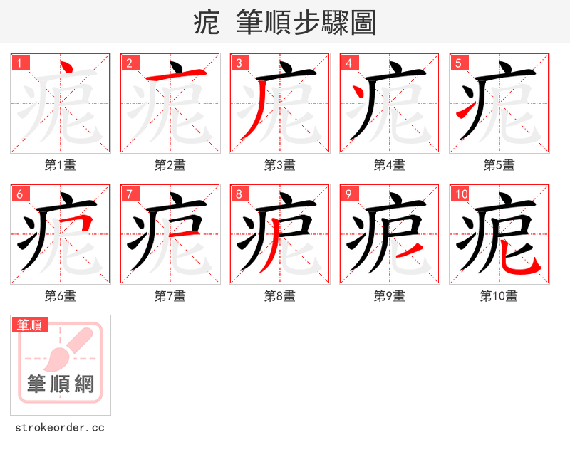 痆 的笔顺分步演示