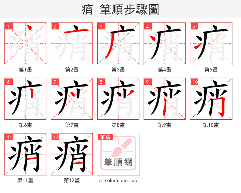 痟 的笔顺分步演示