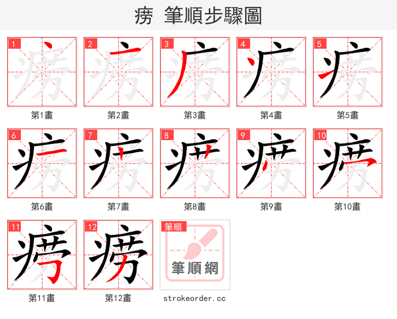 痨 的笔顺分步演示