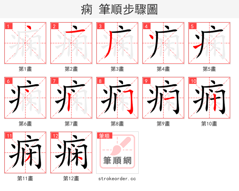痫 的笔顺分步演示