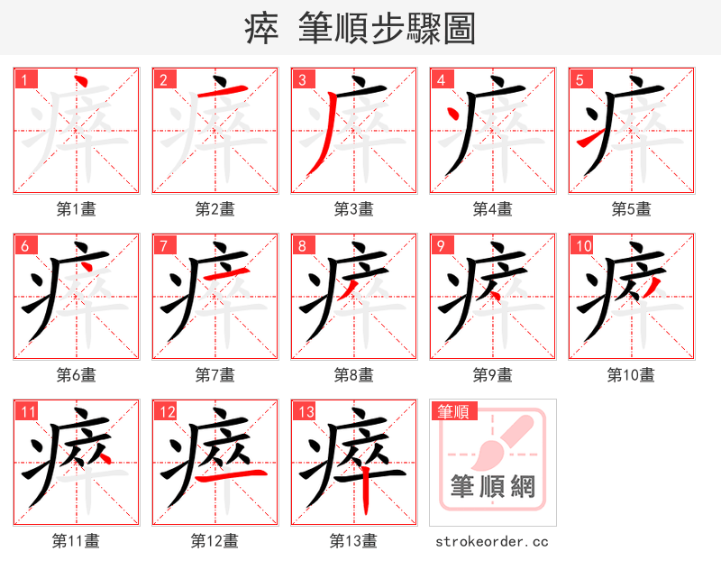 瘁 的笔顺分步演示