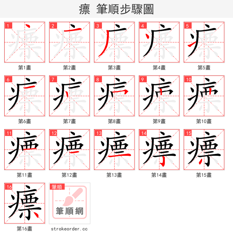瘭 的笔顺分步演示