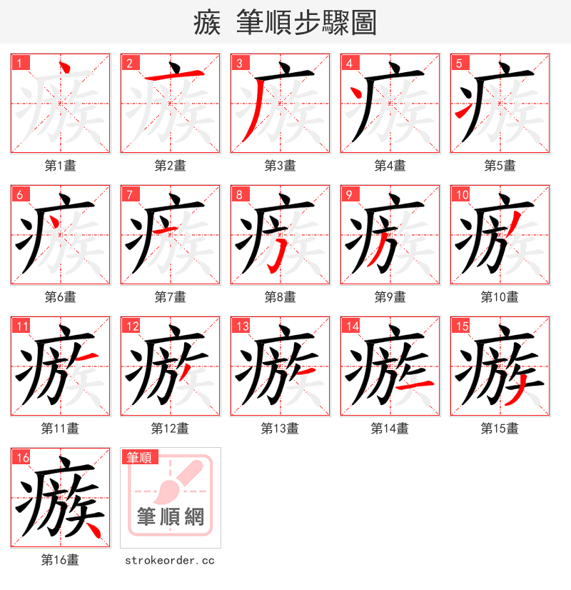 瘯 的笔顺分步演示