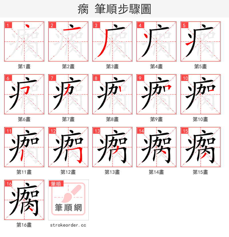 瘸 的笔顺分步演示