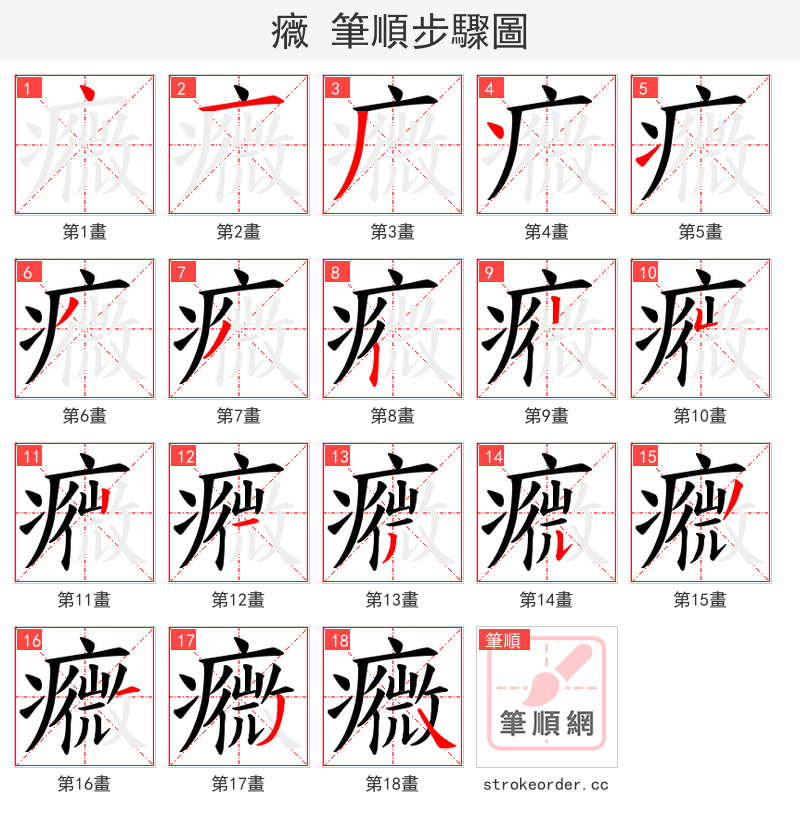 癓 的笔顺分步演示
