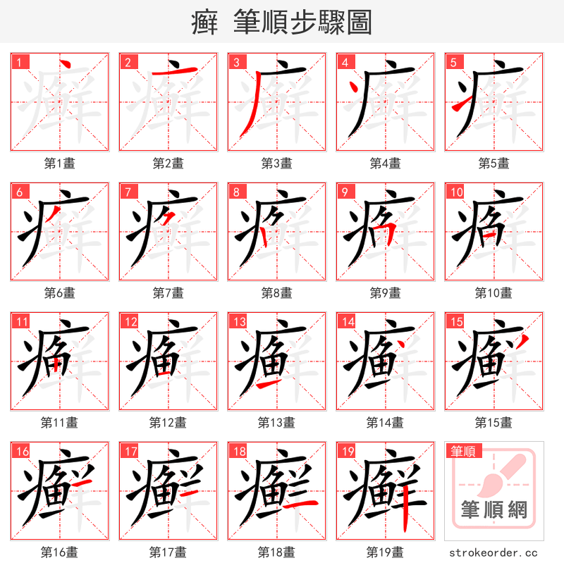 癣 的笔顺分步演示