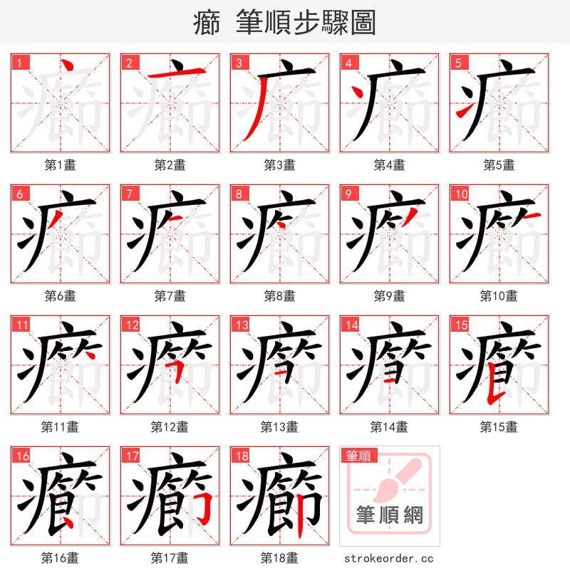 癤 的笔顺分步演示
