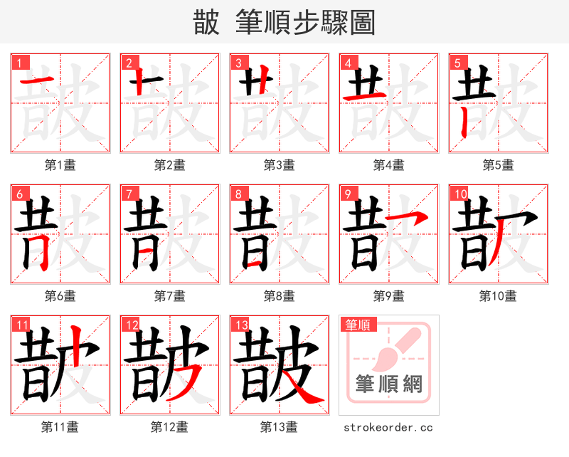 皵 的笔顺分步演示